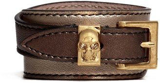 Alexander McQueen Double wrap skull metallic leather bracelet