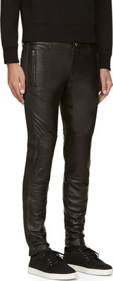 BLK DNM Black Leather Ribbed Biker Trousers