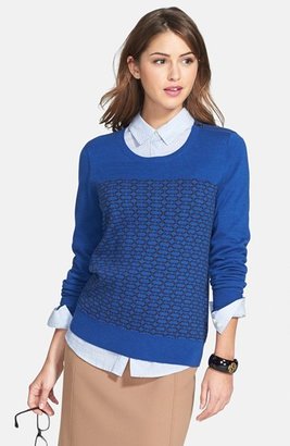 Halogen 'Lock & Key' Shoulder Zip Intarsia Sweater