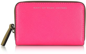 Marc by Marc Jacobs Sophisticato Colorblocked Knockout Pink Leather Zip Card Case