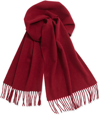 Neiman Marcus Cashmere Solid Fringe Scarf, Natural
