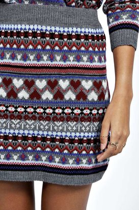 boohoo Mindy Festive Patterned Knitted Skirt