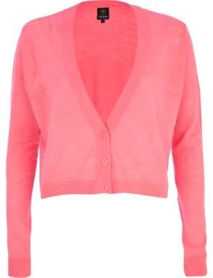 River Island Pink linen cropped cardigan