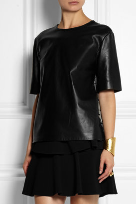 Ungaro Leather and polka-dot tulle top