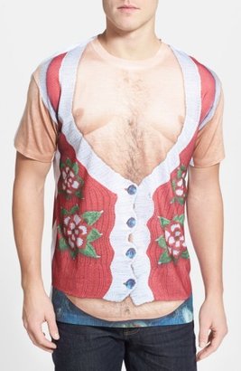 Men's Faux Real Hairy Belly Poinsettia Short Sleeve Novelty T-Shirt