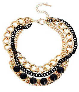 Steve Madden Faceted Stone Goldtone/Black Three Row Necklace