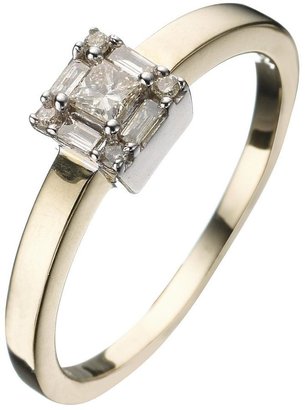 Love DIAMOND 9 Carat Yellow Gold 25pt Diamond Princess-Cut Baguette Ring