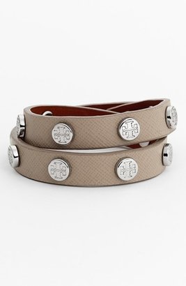 Tory Burch Logo Stud Leather Wrap Bracelet