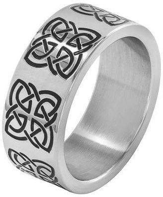 Celtic West Coast Jewelry Men's Stainless Steel Ring with Engraved Symbol - Black