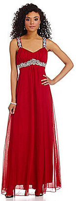 Sequin Hearts Beaded Straps Gown