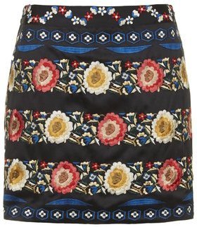 Topshop Womens Floral Embroidered A-Line Skirt - Multi