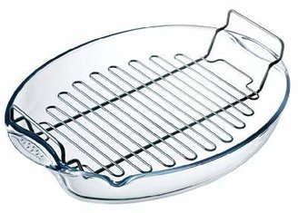 Pyrex Borosilicate Glass Oval Roaster and Rack with Easy Grip Handles, 42x30cm