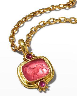 Elizabeth Locke Roaring Lion Intaglio 19k Gold Pendant, Pink