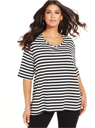 NY Collection Plus Size Short-Sleeve Striped Top