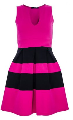 Quiz Pink And Black Stripe Pleat Skater Dress