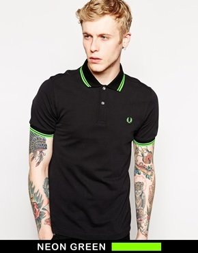 Fred Perry Soho Neon Polo with Neon Green Tipping Slim Fit