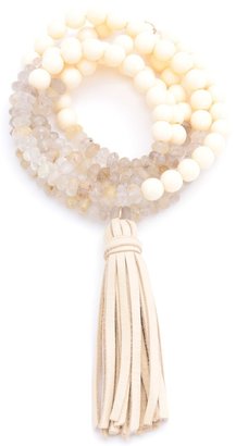 Frasier Sterling Jewelry Ombre Coral and Rutilated Quartz Necklace with Leather Tassel as Seen On Alessandra Ambrosio