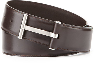 Tom Ford Men's Leather T-Buckle Belt, Brown