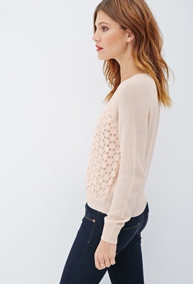 Forever 21 Floral Crochet-Paneled Sweater