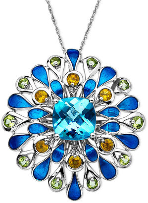 Town & Country Sterling Silver Necklace, Blue Topaz (5 ct. t.w.) and Multistone Flower Pendant