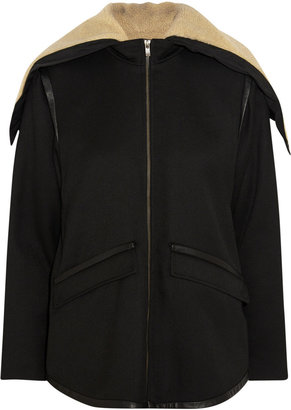 Maje Leather-trimmed piqué, faux shearling and shell coat