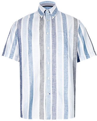 Blue Harbour Luxury Linen Blend Block Striped Shirt