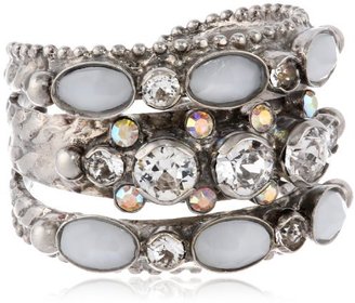 Sorrelli Crystal Clear Braided Double Stacked Antique Silver Tone Adjustable Ring