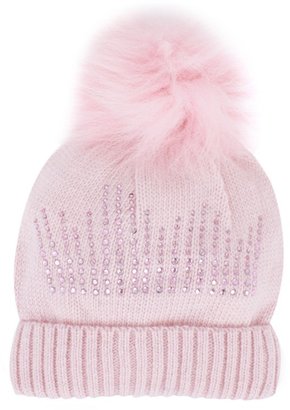 MonnaLisa Pink Knitted Bobble Hat with Real Fur