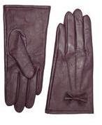 Dorothy Perkins Womens Wine Leather Bow Gloves- Burgundy