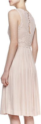 Catherine Deane Sleeveless Floral & Pleated Skirt Cocktail Dress