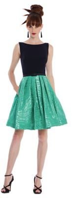 Theia Colorblock Pleated A Line Dress