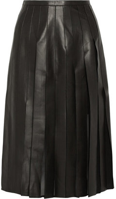 Burberry Pleated leather and silk-chiffon midi skirt