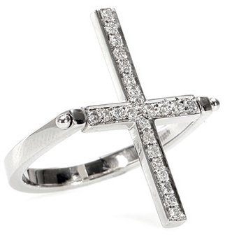 Ileana Makri Turning Cross 18kt White Gold Ring With White Diamonds
