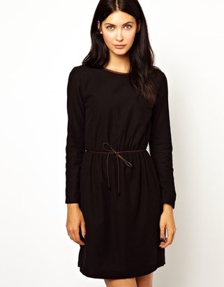 Sessun Black Shift Dress with Leather Binding and Belt