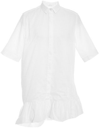 Thakoon Plaid Cotton Shirting Ruffle Hem Shirt Dress White