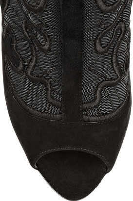 Nicholas Kirkwood Embroidered mesh and suede peep-toe ankle boots