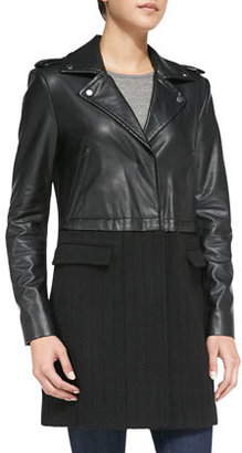 Walter Baker Alexa Combo Faux-Leather/Herringbone Coat, Black