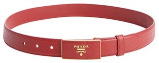 Prada red saffiano leather logo plaque belt