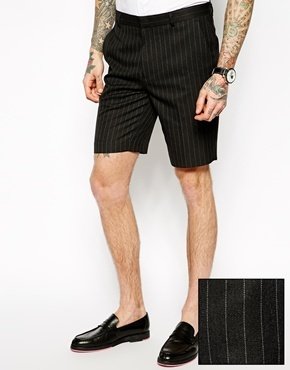 ASOS Slim Fit Shorts In Pinstripe - Charcoal