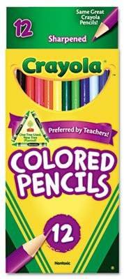 Crayola Long Barrel Colored Woodcase Pencils, 3.3 mm, Assorted Colors, 12/Set