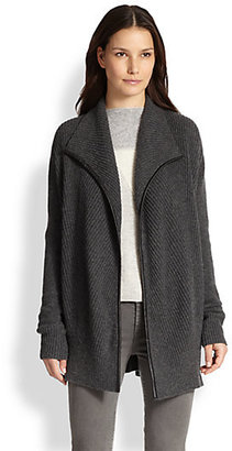 Vince Leather-Trimmed Wool & Cashmere Draped Cardigan
