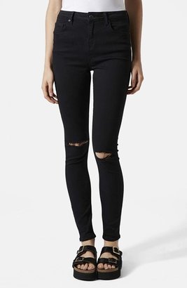 Topshop Moto 'Jamie' Ripped Skinny Jeans (Black) (Regular & Short)