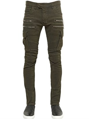 Balmain 16.5cm Cotton Denim Cargo Biker Jeans