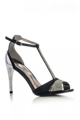 Quiz Black Diamante T-Bar Embellished Sandals