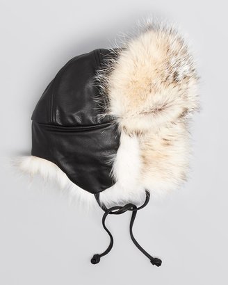Crown Cap Fur Trim Leather Aviator Hat