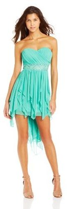 My Michelle Juniors Strapless High/Low Dress with Detailed Waist Band