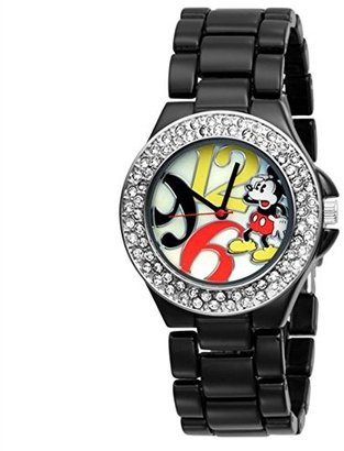 Disney Women's MK2080 Mickey Mouse Mother-of-Pearl Dial Black Enamel Bracelet Watch