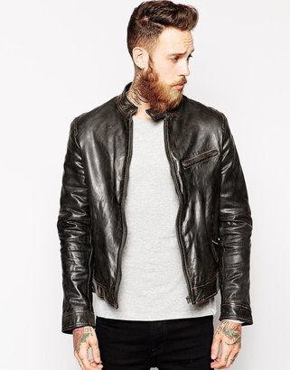 ASOS Leather Biker Jacket - Brown