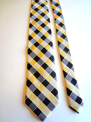 Lands' End New - Yellow/Gray/Charcoal - Silk Neck Tie - 60"Long - 3 1/2"Wide