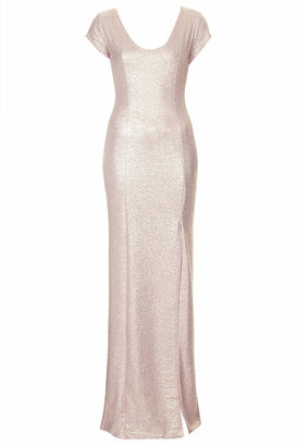 Rare **Oyster Pink Metallic Spilt Maxi Dress